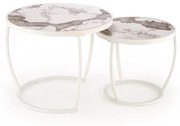 INES set of two coffee tables, beige marble / white