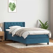 Box Spring κρεβάτι με στρώμα σκούρο μπλε 80x210 εκ. Βελούδινο - Μπλε