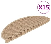 vidaXL Πατάκια Σκάλας Αυτοκόλλητα 15 τεμ Όψη Σιζάλ Χρώμα Άμμου 65x21x4