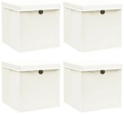 vidaXL Κουτιά Αποθήκευσης με Καπάκια 4 τεμ Λευκά 32x32x32εκ Υφασμάτινα
