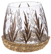 Φανάρι Καταιγίδας Conical "Greenery" Leaf Design Γυάλινο Πράσινο PU 4 H. 11 cm D. 11 cm