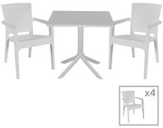 Τραπεζαρία κήπου Groovy-Halcyon pakoworld σετ 5τεμ PP λευκό 80x80x74,5εκ.