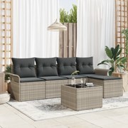 vidaXL Σετ 6 Τεμαχίων Καναπέ Κήπου με Μαξιλάρια Γκρι Πολυ Ρατάν