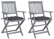 vidaXL Καρέκλες Εξωτ. Χώρου Πτυσσόμενες 2 τεμ Ξύλο Ακακίας &amp; Μαξιλάρια