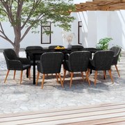 vidaXL Σετ Τραπεζαρίας Κήπου 9 τεμ Μαύρο με Μαξιλάρια