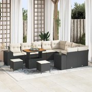 vidaXL Σετ 12 Τεμαχίων Σαπουνιού Κήπου με Μαξιλάρια Μαύρο Πολυ Ρατάν Ακασία