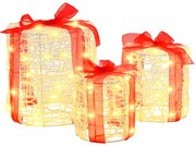 vidaXL Διακόσμηση Κουτιού Δώρου 3 pcs Θερμό λευκό 20 x 20 x 21 εκ