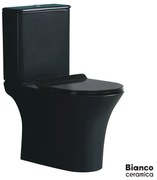 Bianco Ceramica Aida Λεκάνη Rimless κομπλέ Χαμηλής Πίεσης 65εκ με κάλυμμα βακελίτη Slim Soft Close αποσπώμενο Black Matt