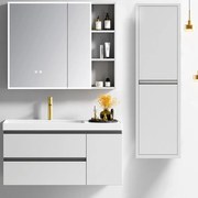 Έπιπλο Μπάνιου Πάγκος Με Νιπτήρα&Καθρέφτη Saron 100 9SSAR100LGR 100x50cm Light Grey Ξύλο,Πορσελάνη