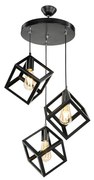 GloboStar® DISE 201-0051 Μοντέρνο Κρεμαστό Φωτιστικό Κύβος Τρίφωτο 3 x E27 IP20 Μαύρο Μέταλλο - Φ40 x Υ90cm