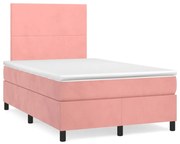 vidaXL Κρεβάτι Boxspring με Στρώμα Ροζ 120x190 εκ. Βελούδινο