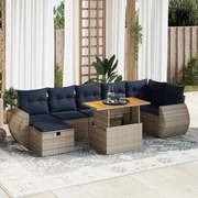 vidaXL Σαλόνι Κήπου Σετ 8 τεμ Γκρι Συνθετικό Ρατάν Μαξιλάρια ακακίας