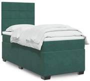 vidaXL Κρεβάτι Boxspring με Στρώμα Σκούρο Πράσινο 100x200εκ. Βελούδινο