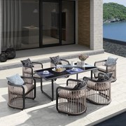 WOODWELL Ε6735CITY Dining Set Τραπεζαρία Κήπου Βεράντας: Τραπέζι + 6 Πολυθρόνες Alu Ανθρακί - Μπεζ Table:180x90x77 Chair:62x66x72 Ε6735