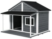 PawHut Σπιτάκι σκύλου εξωτερικού χώρου, με βεράντα, ανθεκτικό στις καιρικές συνθήκες, 124 cm x 112 cm x 105 cm, γκρι + λευκό