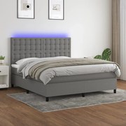 vidaXL Κρεβάτι Boxspring με Στρώμα & LED Σκ.Γκρι 180x200 εκ Υφασμάτινο