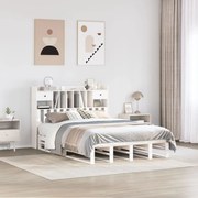 Κρεβάτι Βιβλιοθήκη Χωρίς Στρώμα 150x200 εκ Μασίφ Ξύλο Πεύκου - Λευκό