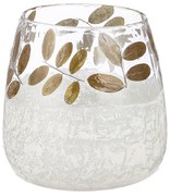 Κηροπήγιο ArteLibre Με Διακόσμηση Φύλλα Πράσινο/Λευκό Γυαλί Φ15x16cm