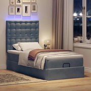 vidaXL Οθωμανικό κρεβάτι με στρώματα &amp; LEDs Σκούρο γκρι Βελούδο