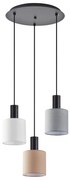 SE21-BL-4-3BL-SH123 ADEPT FLEX Black Pendant White, Grey, Brown Fabric Shade+