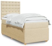 vidaXL Κρεβάτι Boxspring με Στρώμα Κρεμ 90x200 εκ.Υφασμάτινο