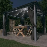 Κιόσκι με Κουρτίνα και Φωτάκια LED Ανθρακί 3 x 3 μ. Αλουμινίου 3070333
