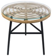 Τραπέζι Κήπου ArteLibre ARELLIUS Φυσικό/Μαύρο Μέταλλο/Rattan/Γυαλί 45x45x46cm Arte-14510044