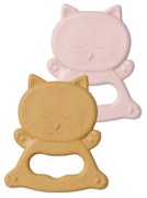 Μασητικό Σιλικόνης (Σετ 2τμχ) Saro Little Cats Ροζ/Ώχρα 210522