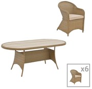 Tραπεζαρία Hadrian-Keir  σετ 7τεμ καφέ rattan-μπεζ textilene-καφέ αλουμίνιο 180x90x72εκ