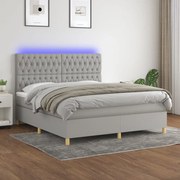 vidaXL Κρεβάτι Boxspring με Στρώμα & LED Αν.Γκρι 160x200εκ. Υφασμάτινο