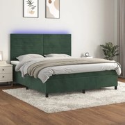 Κρεβάτι Boxspring με Στρώμα &amp; LED Σκ. Πράσινο 180x200εκ Βελούδο