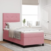 vidaXL Κρεβάτι με ελατήρια με στρώμα Ροζ 90 x 190 cm Βελούδο