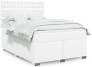 vidaXL Κρεβάτι Boxspring με Στρώμα Λευκό 140x190εκ.από Συνθετικό Δέρμα