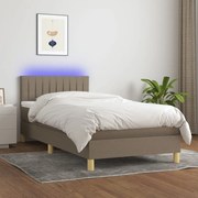 Κρεβάτι Boxspring με Στρώμα &amp; LED Taupe 90x200 εκ. Υφασμάτινο - Μπεζ-Γκρι