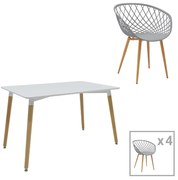 Intrahome Τραπεζαρία Ezra-Natali Intrahome σετ 5τεμ pp-mdf σε γκρι-λευκή απόχρωση με φυσικό πόδι 120x80x76εκ | SKU: INTRAPA-311112111