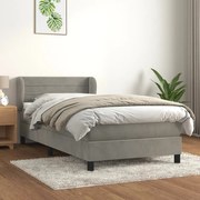 Κρεβάτι Boxspring με Στρώμα Ανοιχτό Γκρι 90x190 εκ. Βελούδινο