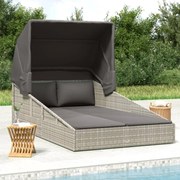 vidaXL Ξαπλώστρα με Πτυσσόμενη Οροφή Γκρι 200x114x128 εκ. Συνθ. Ρατάν