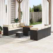 vidaXL Σετ Κήπου 11 τεμαχίων με Μαξιλάρια Μαύρο Πολυ Ρατάν Ακακία, vidaXL Σετ Κήπου 3 τεμαχίων με Μαξιλάρια Μαύρο Πολυ Ρατάν Ακακία