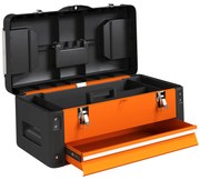 HOMCOM Κουτί εργαλείων χωρίς περιεχόμενο, 49,7 x 25,3 x 23 cm κουτί εργαλείων με συρτάρι, μίνι κουτί ατσάλι Πορτοκαλί