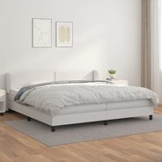 Κρεβάτι Boxspring με Στρώμα Λευκό 200x200 εκ. Συνθετικό Δέρμα - Λευκό