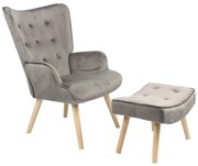 Intrahome Πολυθρόνα με υποπόδιο Vivienne Intrahome βελούδο ανθρακί-φυσικό πόδι 75x69x96εκ | SKU: INTRAPA-366111145