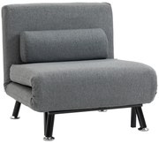 HOMCOM Αναδιπλούμενη πολυθρόνα με λειτουργία κρεβατιού, αναδιπλούμενη πολυθρόνα με όψη λινό, ρυθμιζόμενη πλάτη, 75 x 70 x 75 cm, Σκούρο γκρι