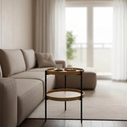 Βοηθητικό τραπέζι Portogie mdf φυσικό-μέταλλο μαύρο Φ40x50εκ 40x40x50 εκ.