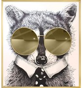 Πίνακας Racoon Thug Life με χρυσό καθρέφτη MDF/Καμβάς 118x130 εκ. 4710-5 Supergreens-4710-5-Χρυσό 4710-5