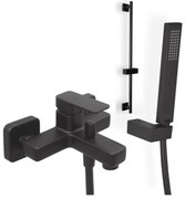Eurorama Quadra Black Matt Μπαταρία Λουτρού Με Tηλέφωνο Anticalcare+Στήριγμα Tηλεφώνου+Σπιράλ+Βέργα ντους FLUTE 70εκ