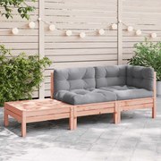 vidaXL Καναπές Κήπου με Μαξιλάρια & Υποπόδιο Μασίφ Ξύλο Ψευδοτσούγκας