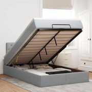 vidaXL Οθωμανικό κρεβάτι με στρώμα &amp; LEDs Ανοιχτό γκρι Ύφασμα