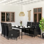 vidaXL Σετ Τραπεζαρίας Κήπου 7 Τεμαχίων Μαύρο με Μαξιλάρια