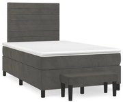 Κρεβάτι Boxspring με Στρώμα Σκούρο Γκρι 120x190 εκ. Βελούδινο - Γκρι