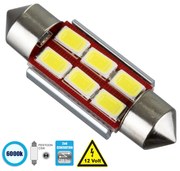 GloboStar® 81313 Λάμπα Αυτοκίνητου 36mm FESTOON - C5W 2nd Generation Can-Bus Series LED 6 SMD 5630 4W 600lm 120° DC 12V IP20 Ψυχρό Λευκό 6000K